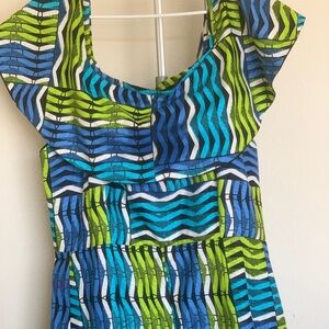 African Ankara women Jumpsuit green blue wide leg Size XL
